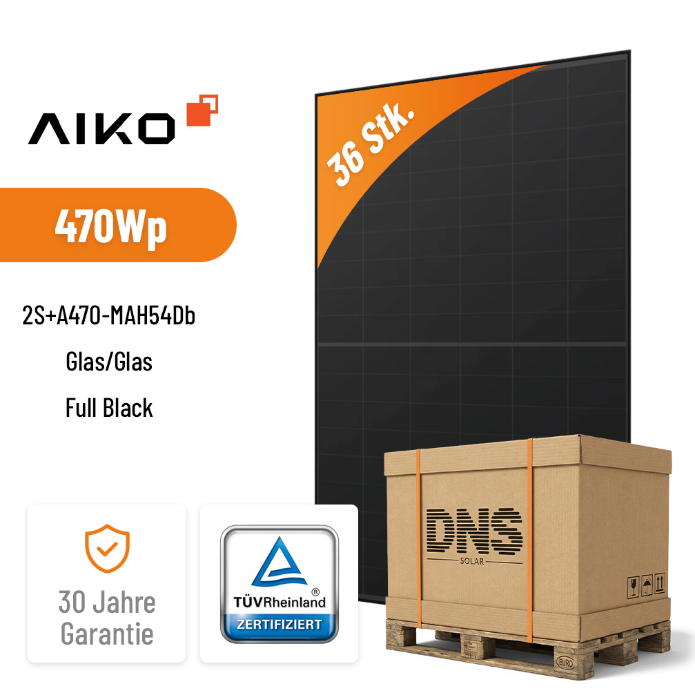 36x AIKO Solar 470W Neostar 2S+A470-MAH54Db Glas/Glas Full Black Hochleistungs-Solarmodul