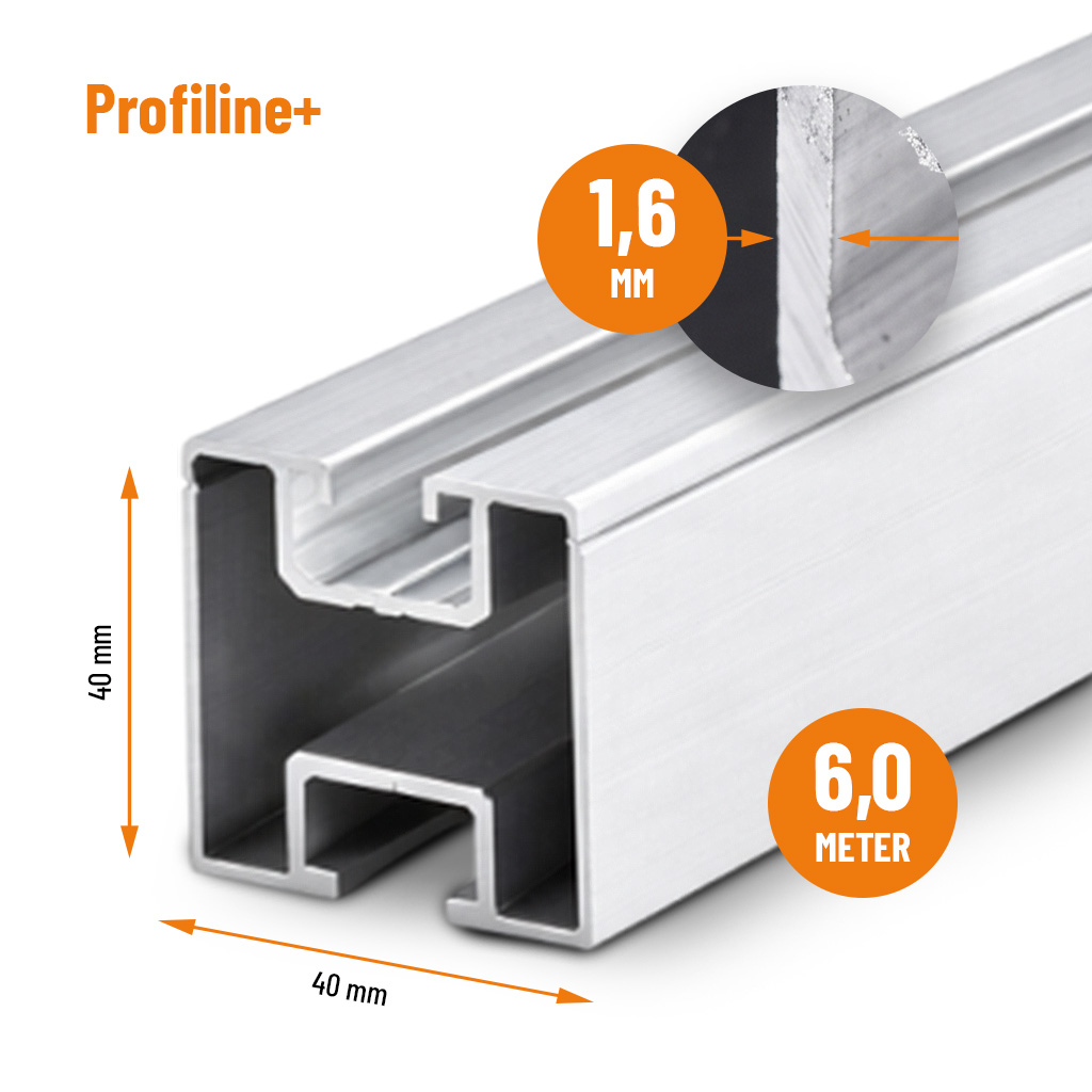Montageschiene Profiline+ Silber 6m – Aluminiumprofil (1,6mm)