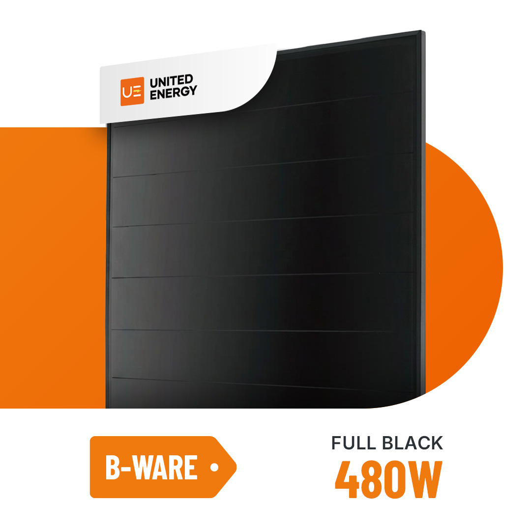 United Energy 480W Ultra Black Shingled Solarmodul UE480M-48H B-Ware (reduzierte Ausgangsleistung)