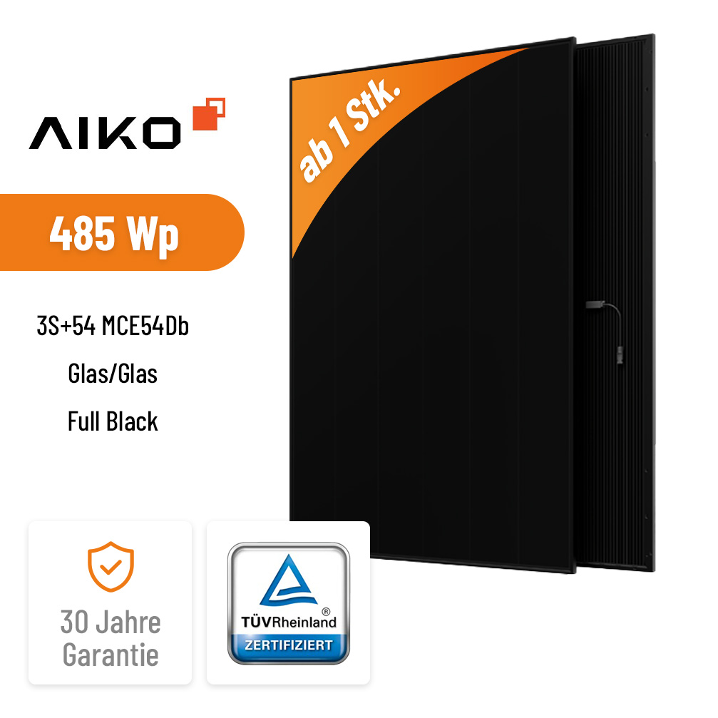 AIKO Solar 485W Neostar 3S+54 MCE54Db Glas/Glas Full Black Hochleistungs-Solarmodul der neuesten Generation