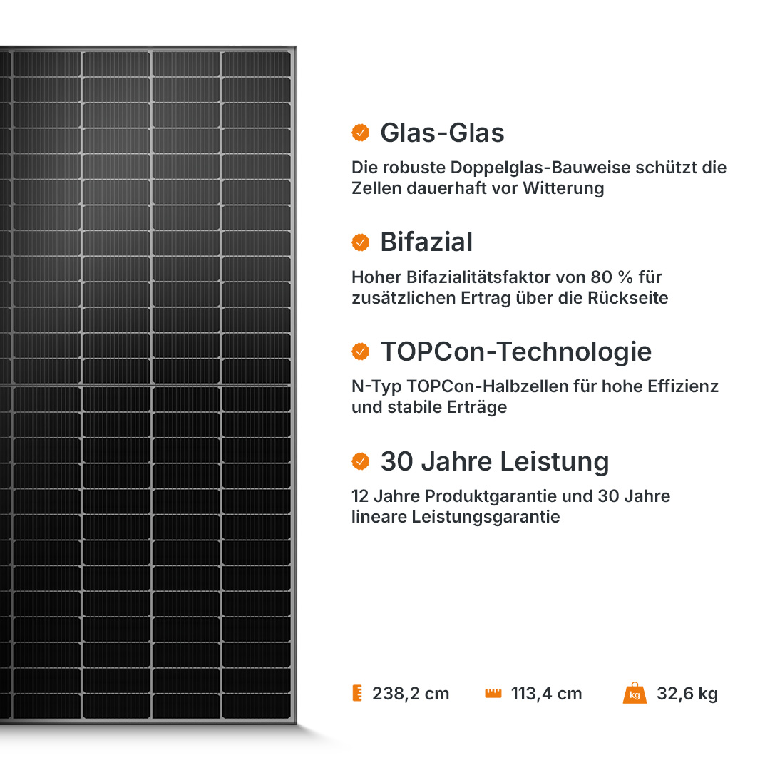 Jolywood 635W JW Pro Glas-Glas Silver Frame Bifazial Solarmodul JW-HD156N-R0 (36 Stk.)