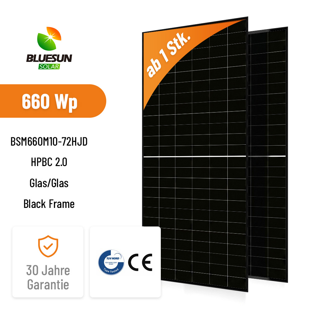Bluesun Solar 660W HPBC 2.0 Glas-Glas Black Frame Bifazial Solarmodul BSM660M10-72HJD