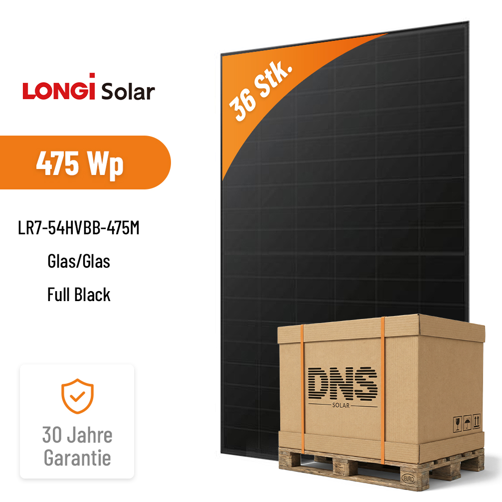 36x LONGi EcoLife 475W LR7-54HVBB X10 Glas/Glas Full Black Hochleistungs-Solarmodul