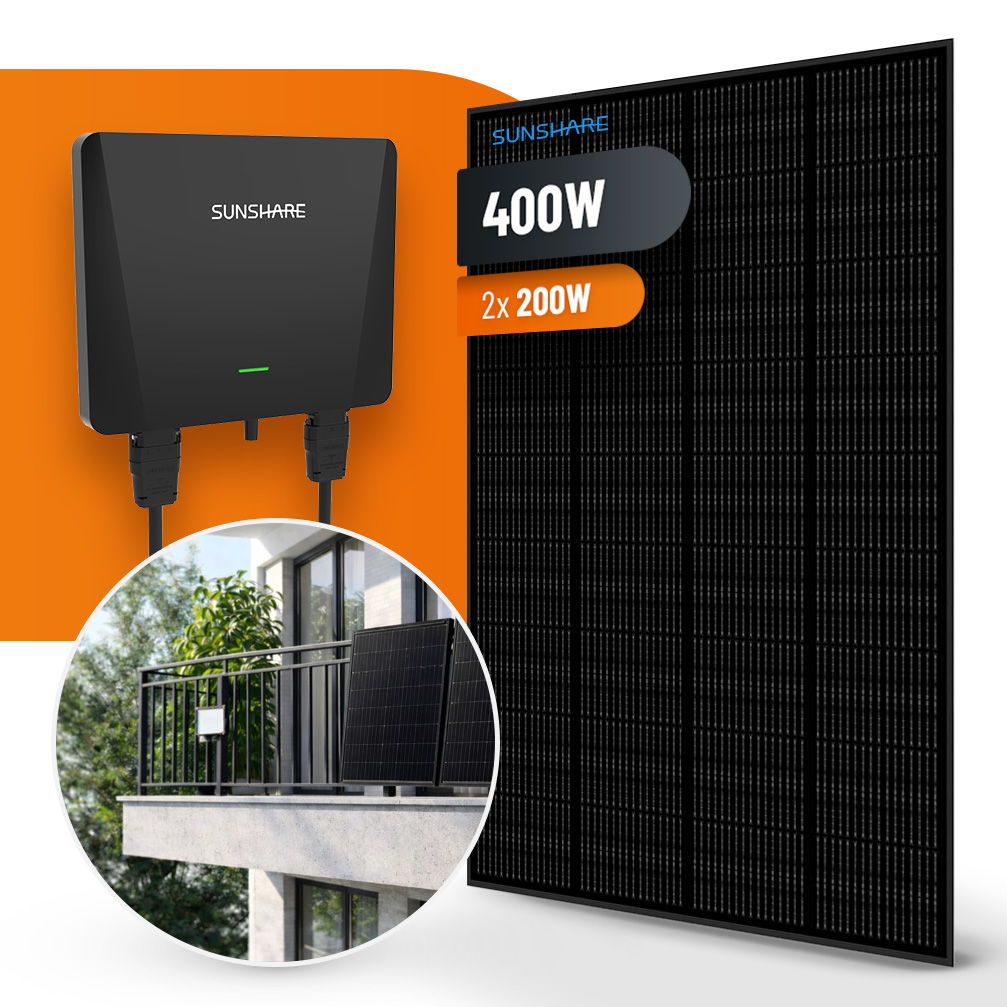 Sunshare Balkonkraftwerk 400W Gitterbalkon (2 Module, Halterung, Mikrowechselrichter)