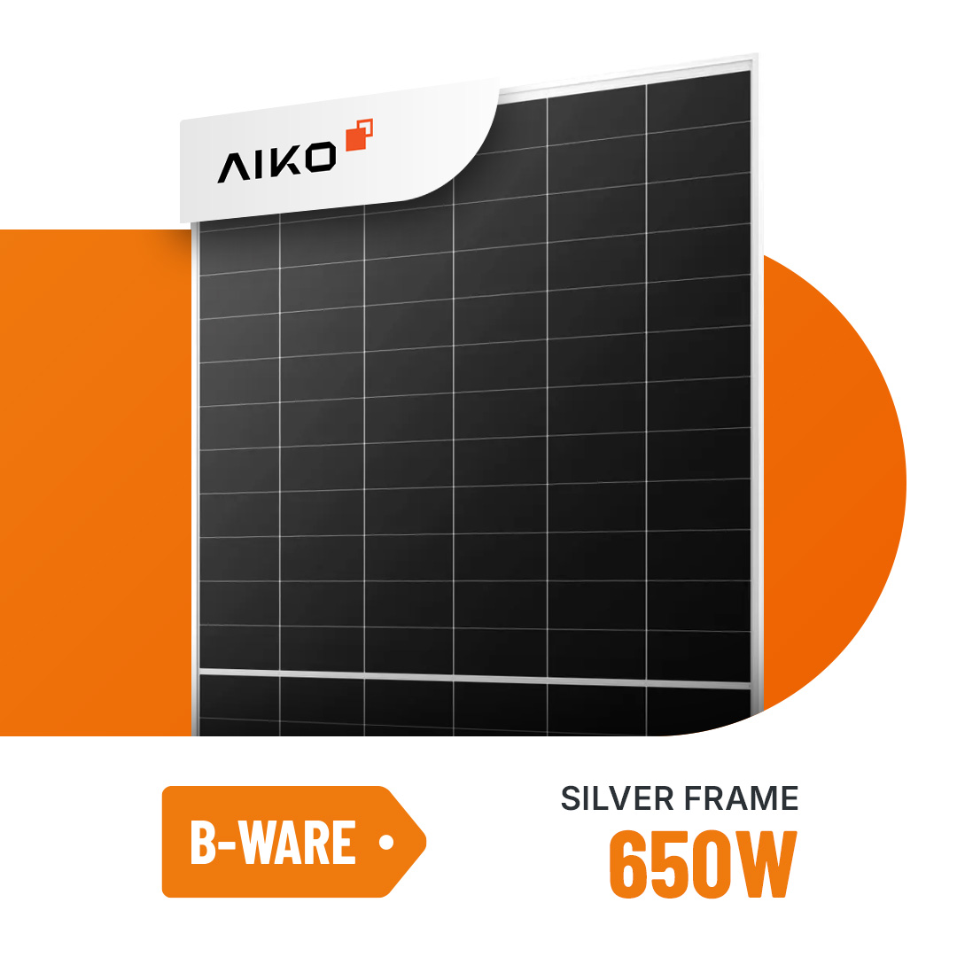AIKO Solar 650W Stellar 1N+ Glas-Glas Silver Frame Bifazial Solarmodul G-MCH72Dw B-Ware