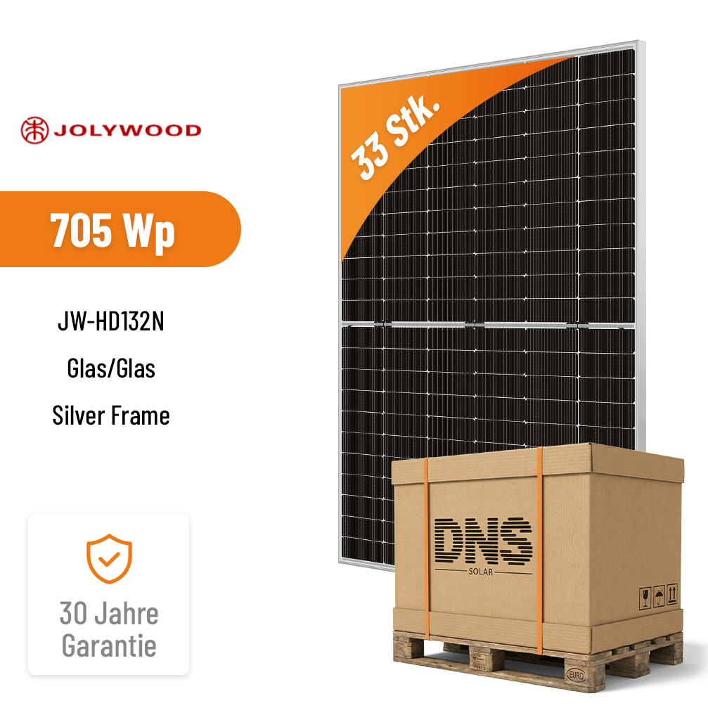 33x JOLYWOOD 705 W JW-HD132N – n-Type Bifacial Glas/Glas Silver Frame