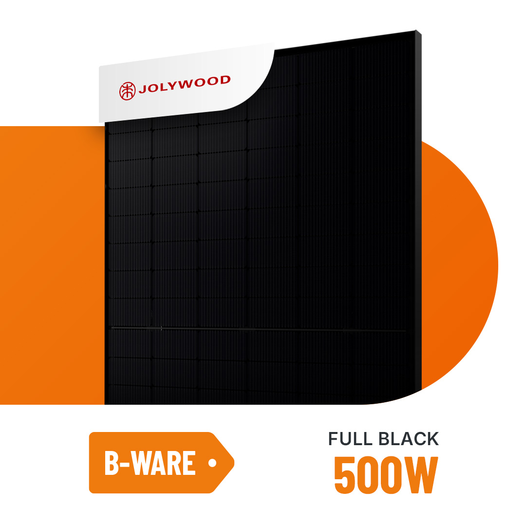 B-Ware Jolywood Niwa Black 500W J-TOPCon Glas-Glas Full Black Bifazial Solarmodul JW-HD108N-R2-500