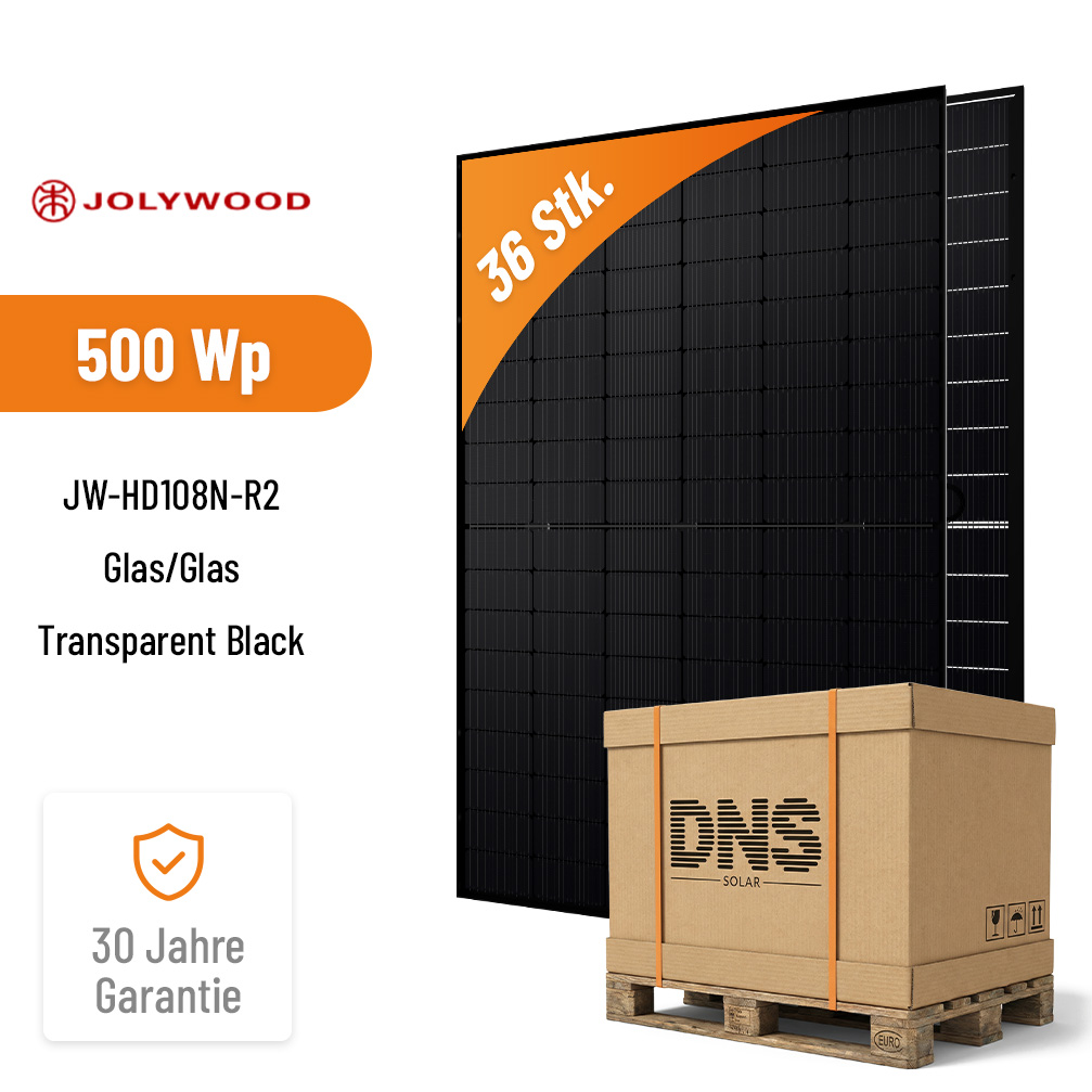 36x JOLYWOOD 500W JW-HD108N-R2-500W BIFAZIAL Glas/Glas Transparent Black