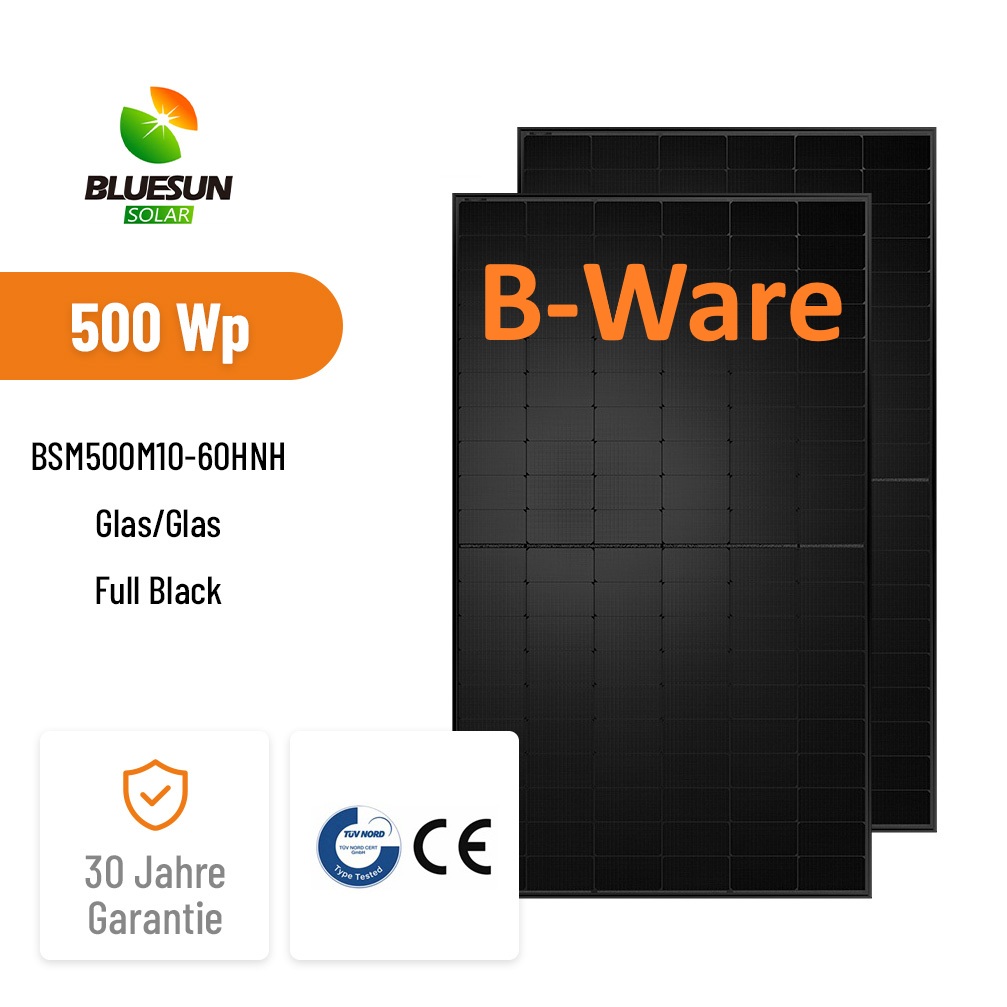 B-Ware BLUESUN 500W BSM500M10-60HNH Bifacial Solarmodul mit N-Typ Topcon-Technologie Glas/Glas Full Black