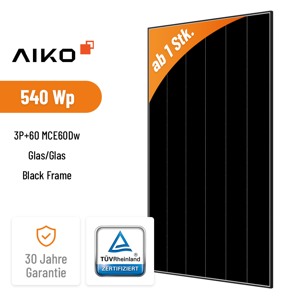 AIKO Solar 540W 3P+60 MCE60Dw Glas/Glas Black Frame Hochleistungs-Solarmodul