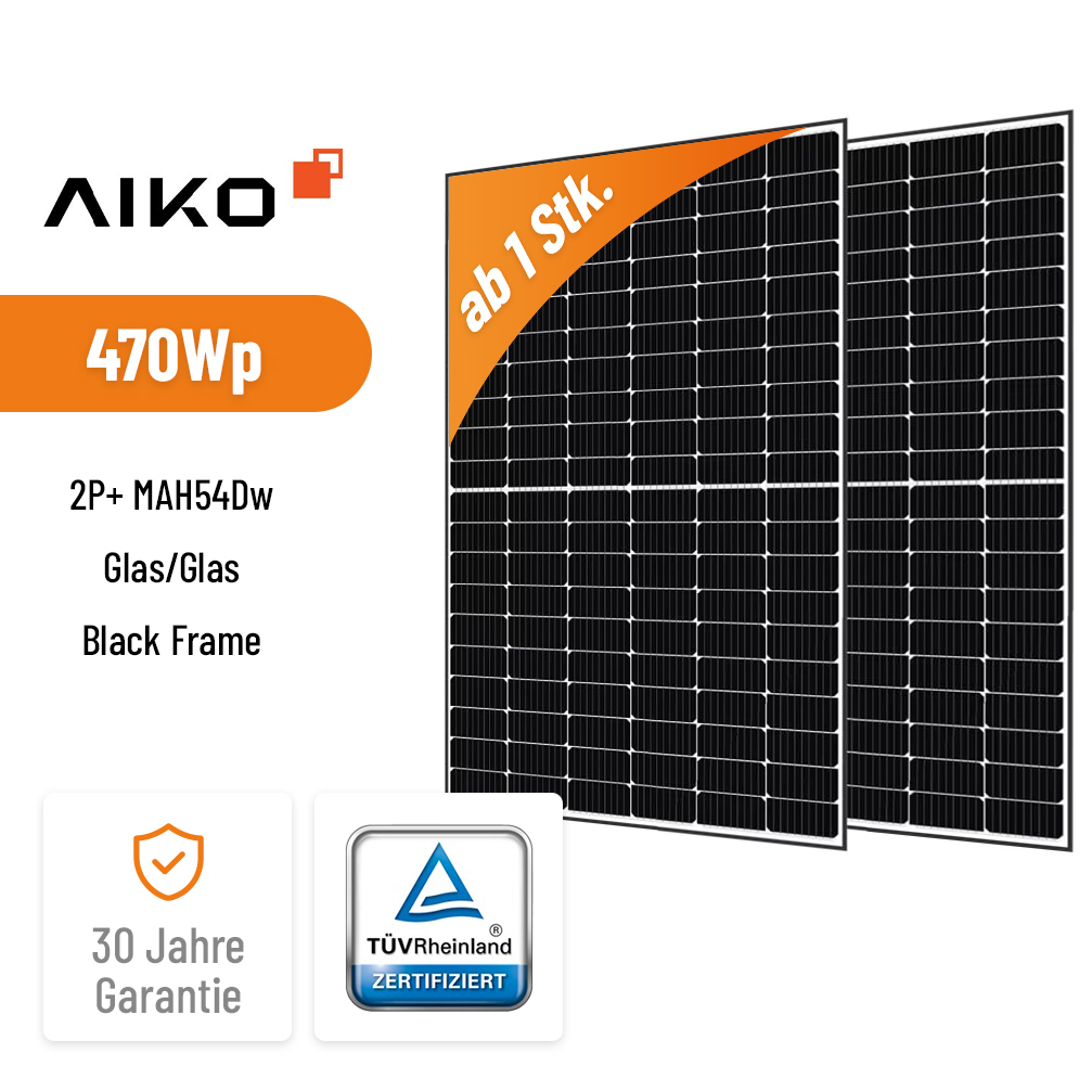 AIKO Solar 470W Neostar 2P+ MAH54Dw Glas/Glas Black Frame Hochleistungs-Solarmodul