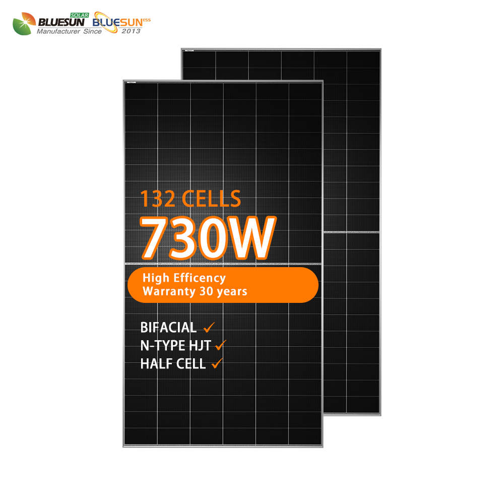 BLUESUN 730W BSM730G12-66HNH HJT HEX9 Hochleistungs-Bifazialmodul mit N-Typ HJT Glas/Glas Silver Frame
