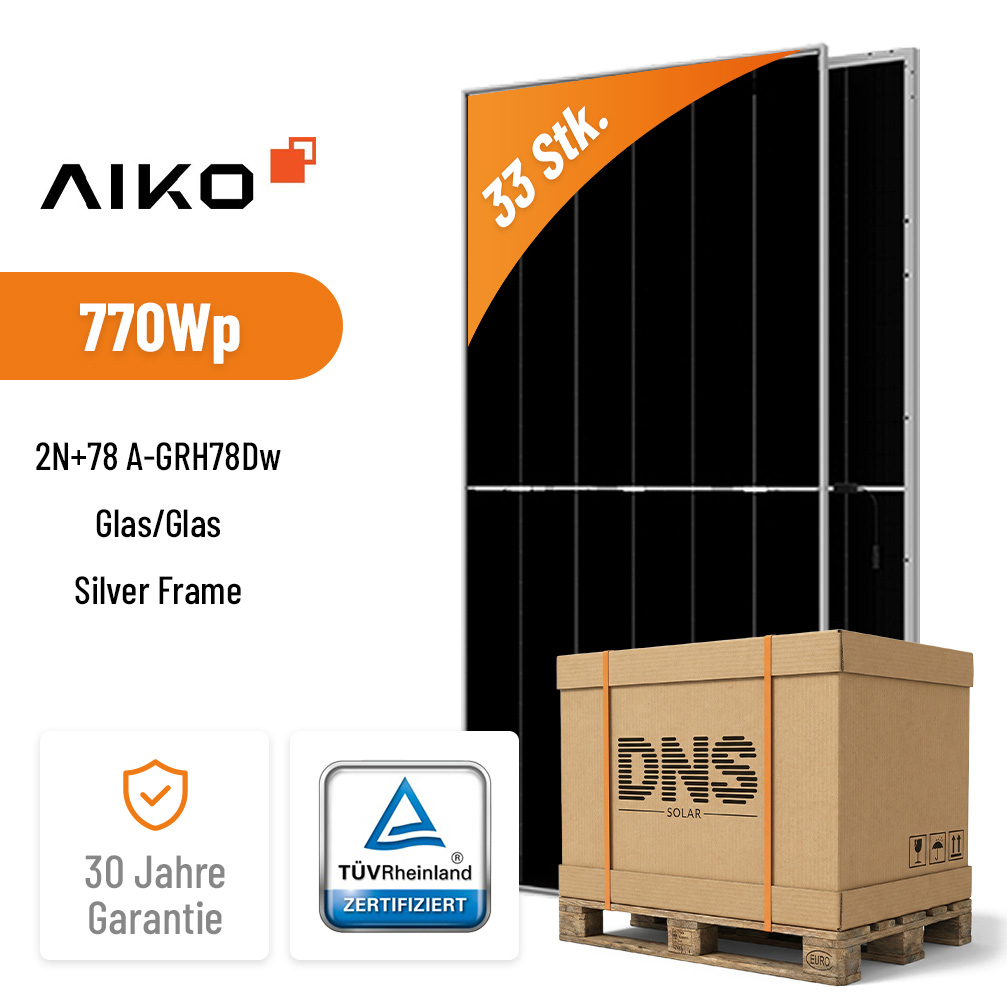 33x AIKO Solar 770W Stellar 2N+78 Glas-Glas Silver Frame Bifazial Solarmodul A-GRH78Dw