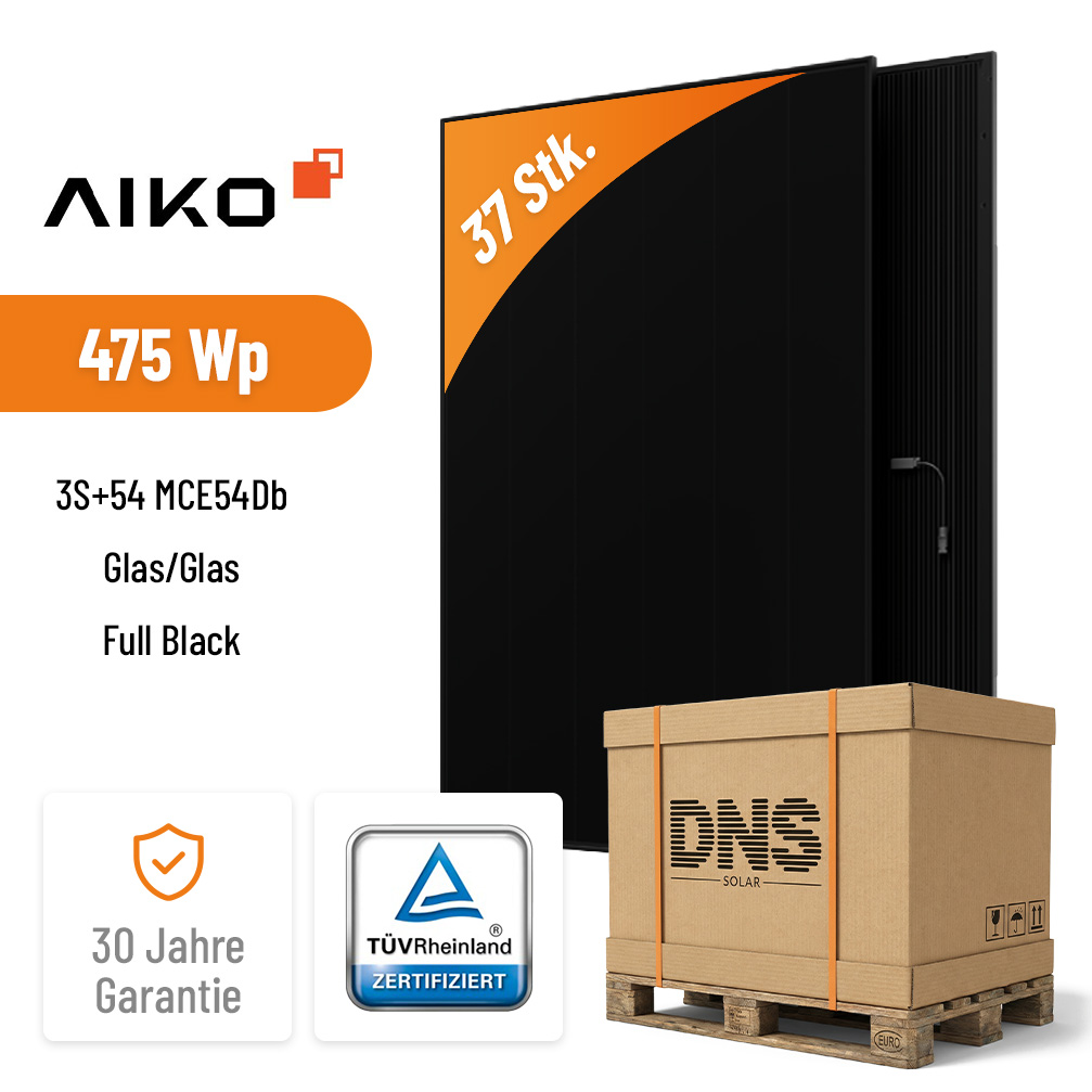 37x AIKO Solar 475W Neostar 3S+54 MCE54Db Glas/Glas Full Black Hochleistungs-Solarmodul der neuesten Generation