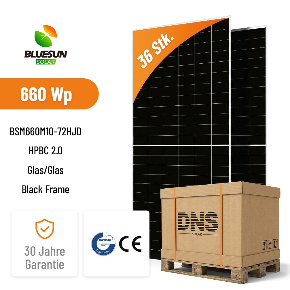 36x BLUESUN 660W BSM660M10-72HJD HPBC 2.0 Bifaziales Solarmodul Glas/Glas Black Frame