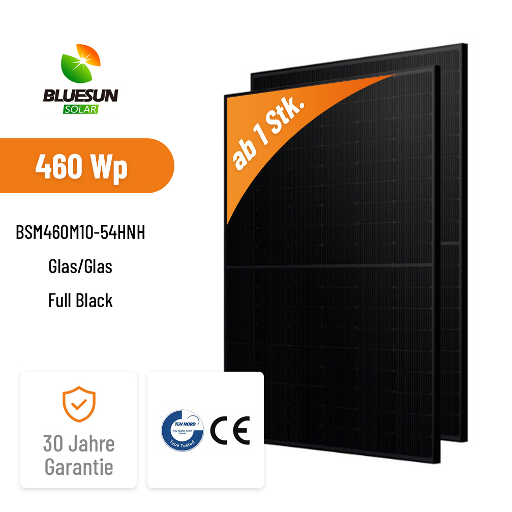 BLUESUN 460W BSM460M10-54HNH Hochleistungs-Bifazialmodul mit TOPCon-Technologie Glas/Glas Full Black 1762mm Rahmen