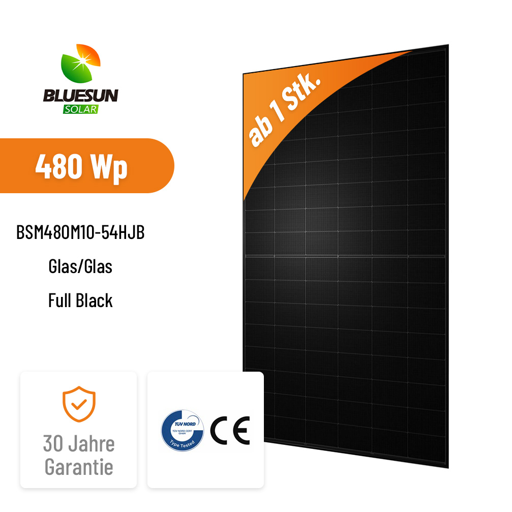 BLUESUN 480W BSM480M10-54HJBHPBC 2.0 Bifaziales Solarmodul Glas/Glas Full Black