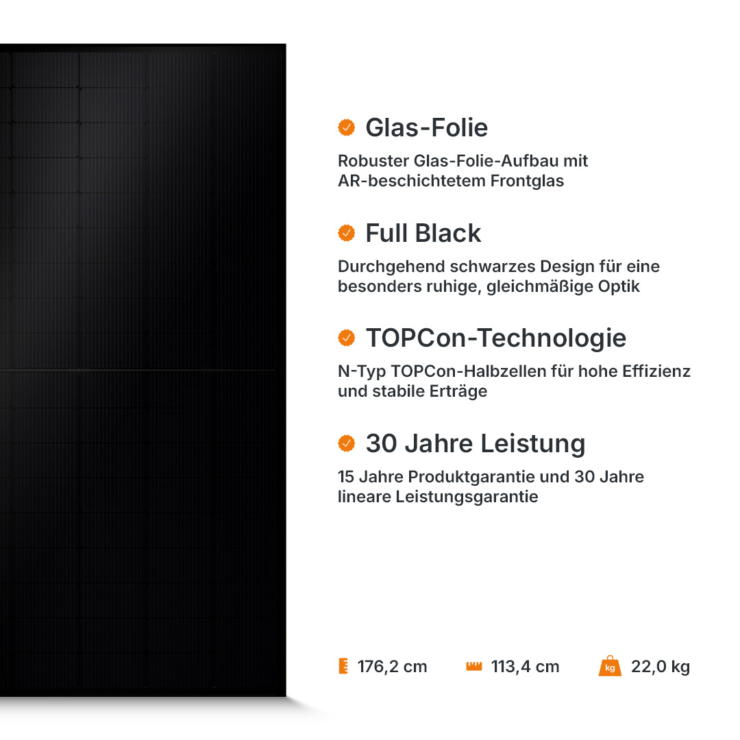 B-Ware United Energy 460W Glas-Folie Full Black Solarmodul UE460H-54HBD (Reduzierte Ausgangsleistung)