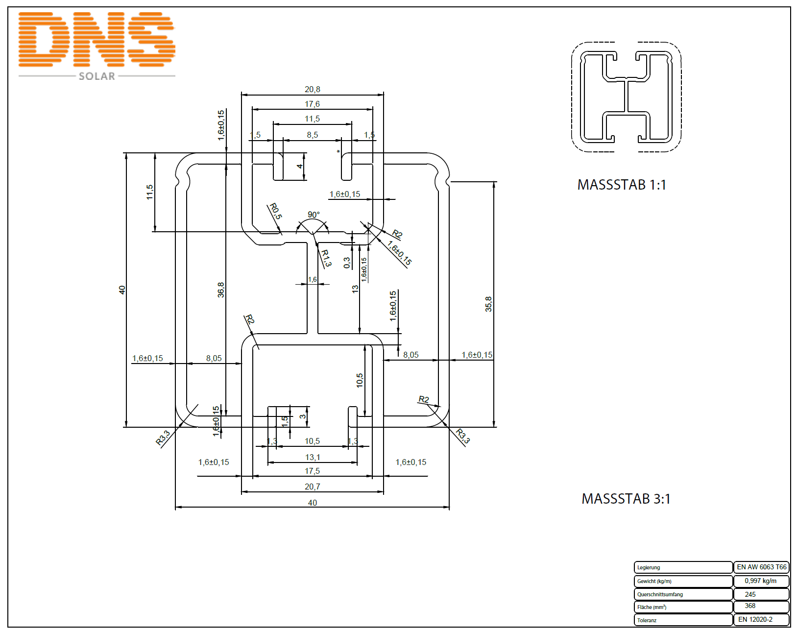 Montageschiene Profiline+ Schwarz 2,4m – Aluminiumprofil (1,6mm)