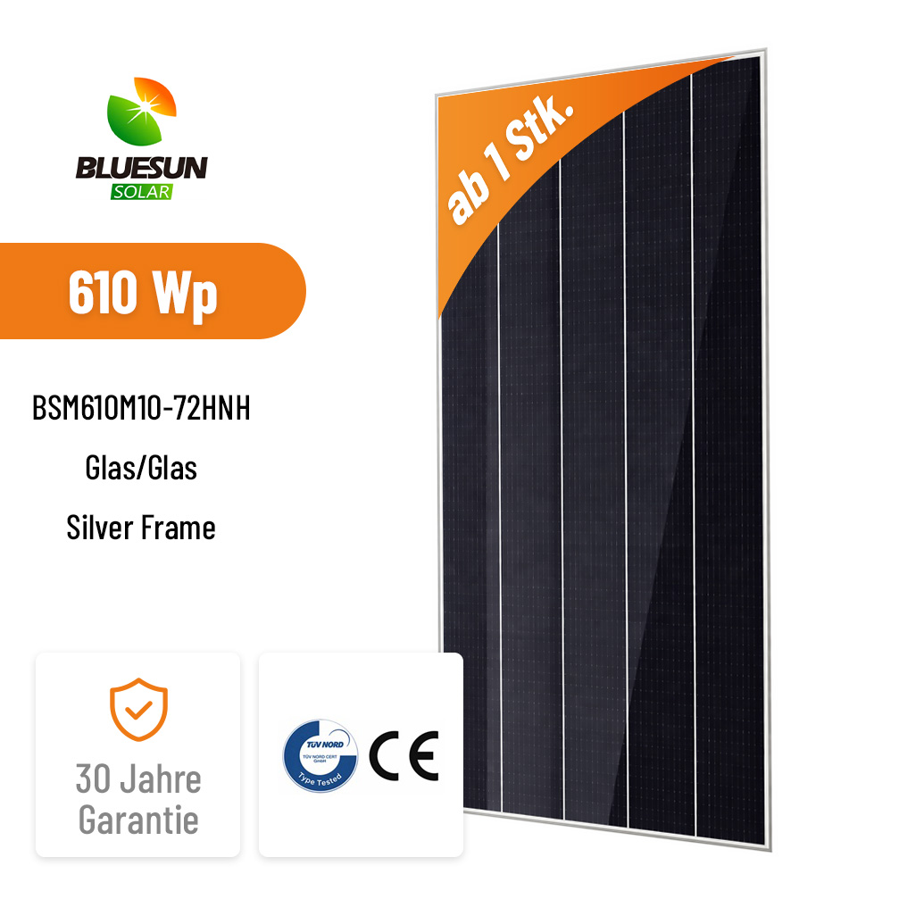 BLUESUN 610W BSM610M10-72HNH – Hochleistungs-Bifacialmodul mit N-Typ Shingled-Technologie Glas/Glas Silver Frame