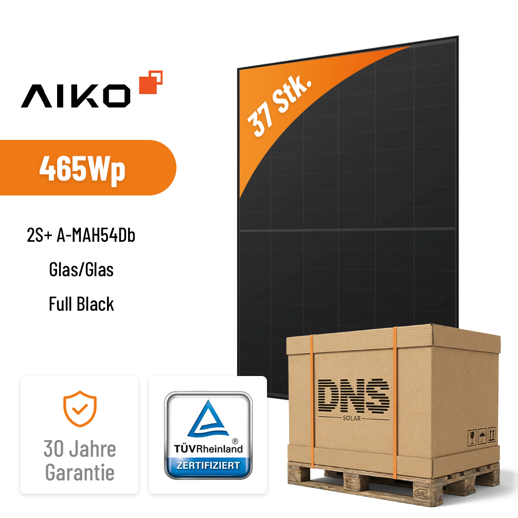 37x AIKO Solar 465W Neostar A-MAH54Db Neostar 2S+ Glas-Glas Full Black Hochleistungs-Solarmodul