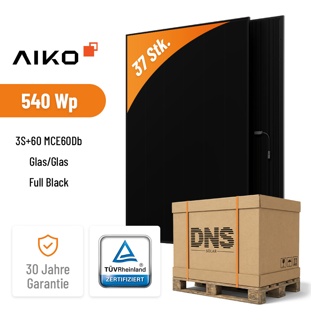 37x AIKO Solar 540W Neostar 3S+60 MCE60Db Glas Glas Full Black Hochleistungs-Solarmodul der neuesten Generation