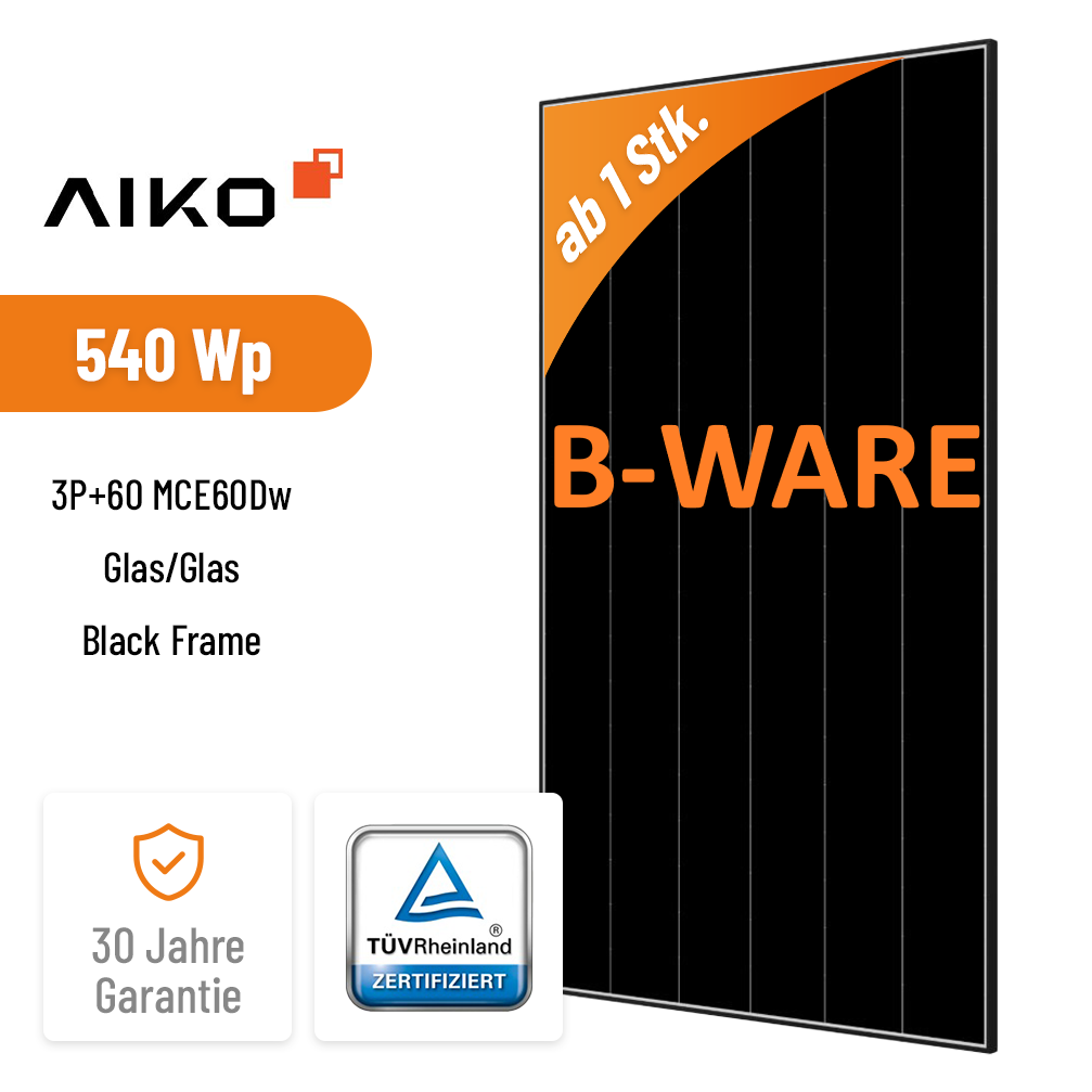 B-Ware AIKO Solar 540W 3P+60 MCE60Dw Glas/Glas Black Frame Hochleistungs-Solarmodul