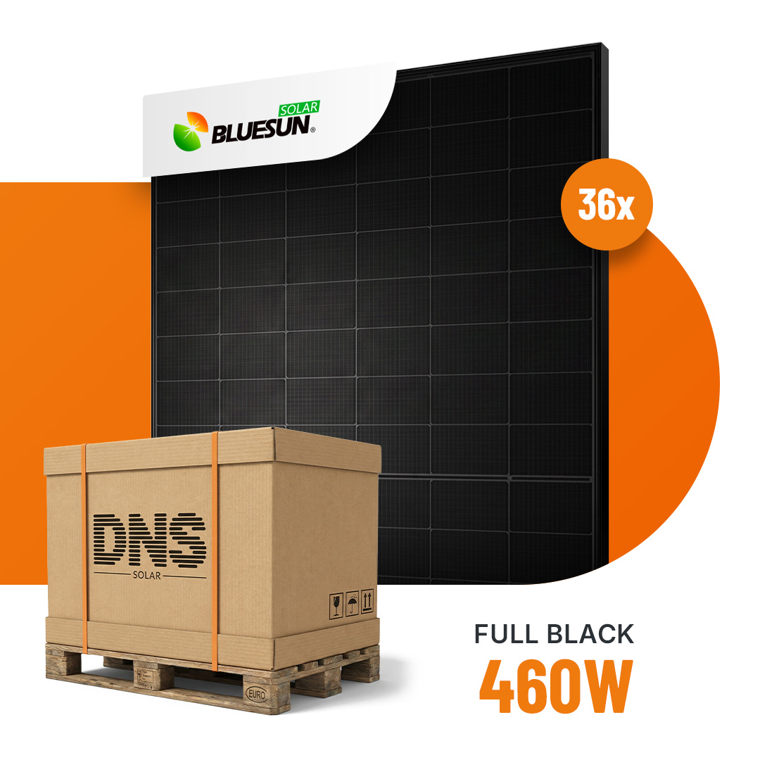 36x Bluesun Solar 460W HeX Glas-Glas Full Black Bifazial Solarmodul BSM460M10-54HNH