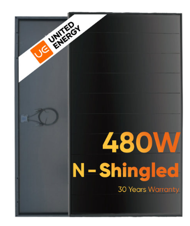 UNITED ENERGY 480W ULTRA BLACK SHINGLED PV Modul UE480M-48H ⚠️reduzierte Ausgangsleistung⚠️