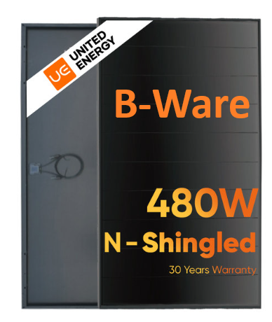 B-Ware United Energy 480W Ultra Black Shingled Solarmodul UE480M-48H (reduzierte Ausgangsleistung)