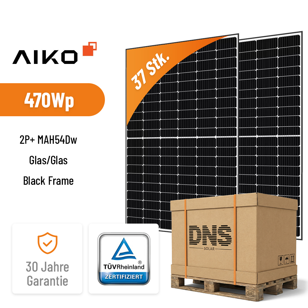 37x AIKO Solar 470W Neostar 2P+ MAH54Dw Glas/Glas Black Frame Hochleistungs-Solarmodul