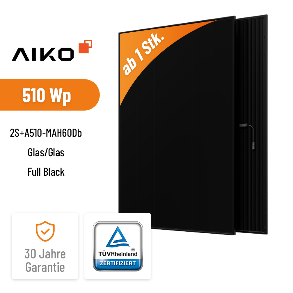 AIKO Solar 510W Neostar 2S+A510-MAH60Db Glas/Glas Full Black Hochleistungs-Solarmodul