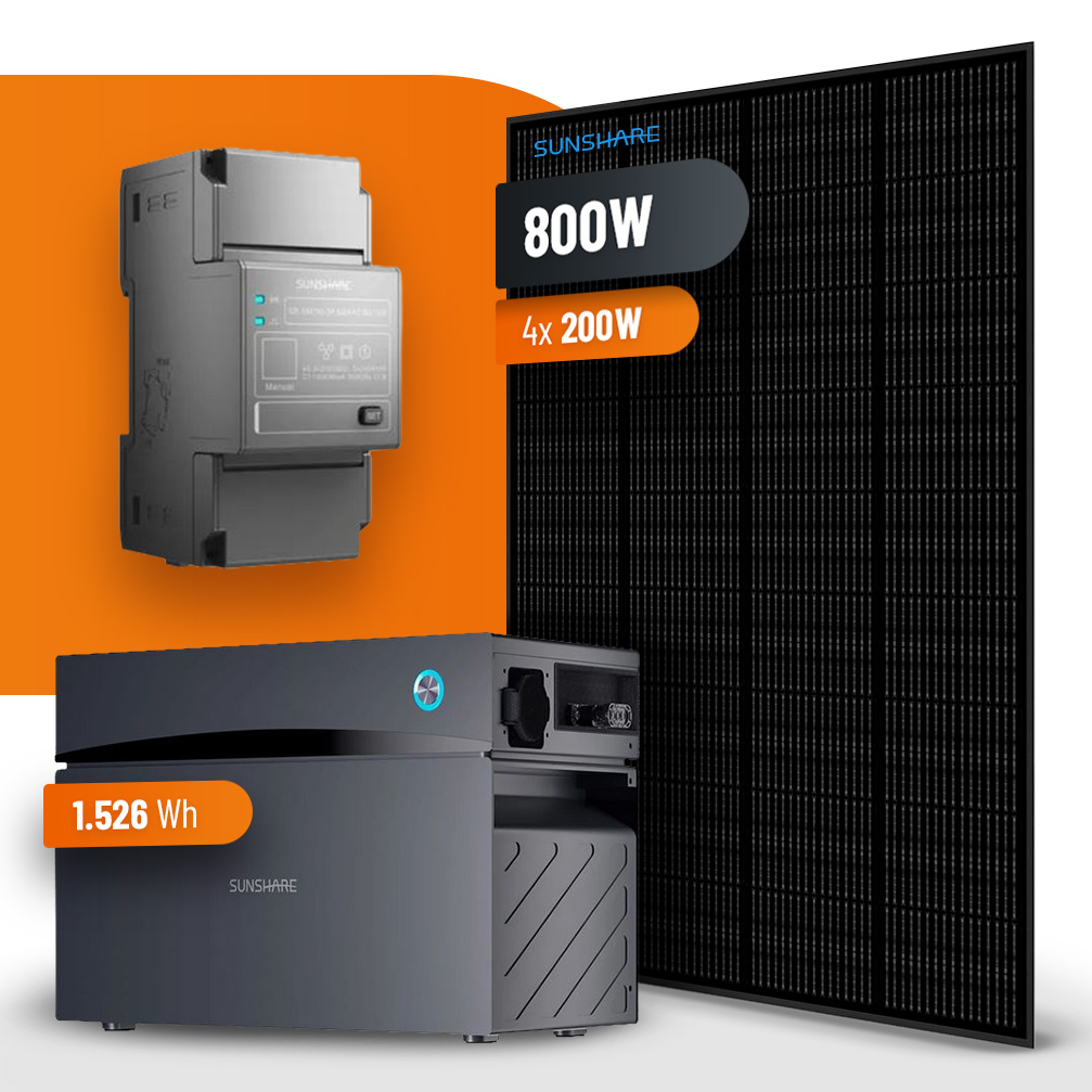 ⚡BALKONKRAFTWERK⚡ 800W - Sunshare Glory Balkon-Energiespeicher mit Hybrid-Wechselrichter 1.526 Wh + Gitterbalkonhalterung