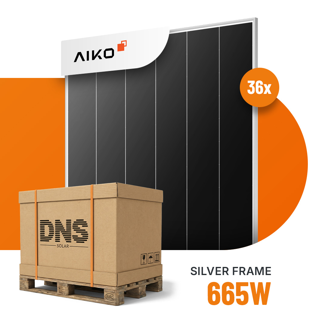 36x AIKO Solar 665W Stellar 3N+ Glas-Glas Silver Frame Bifazial Solarmodul A-MDE72Dw