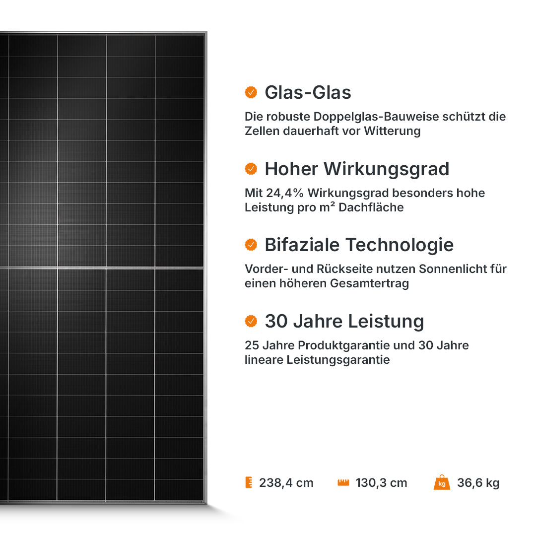 Bluesun Solar 730W HeX9 Glas-Glas Silver Frame Bifazial Solarmodul BSM730G12-66HNH