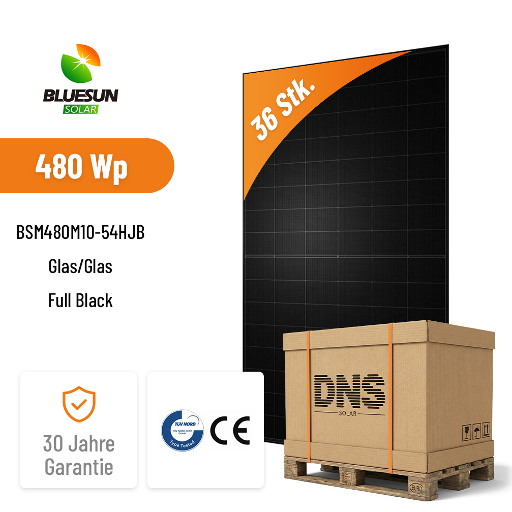 36x BLUESUN 480W BSM480M10-54HJBHPBC 2.0 Bifaziales Solarmodul Glas/Glas Full Black