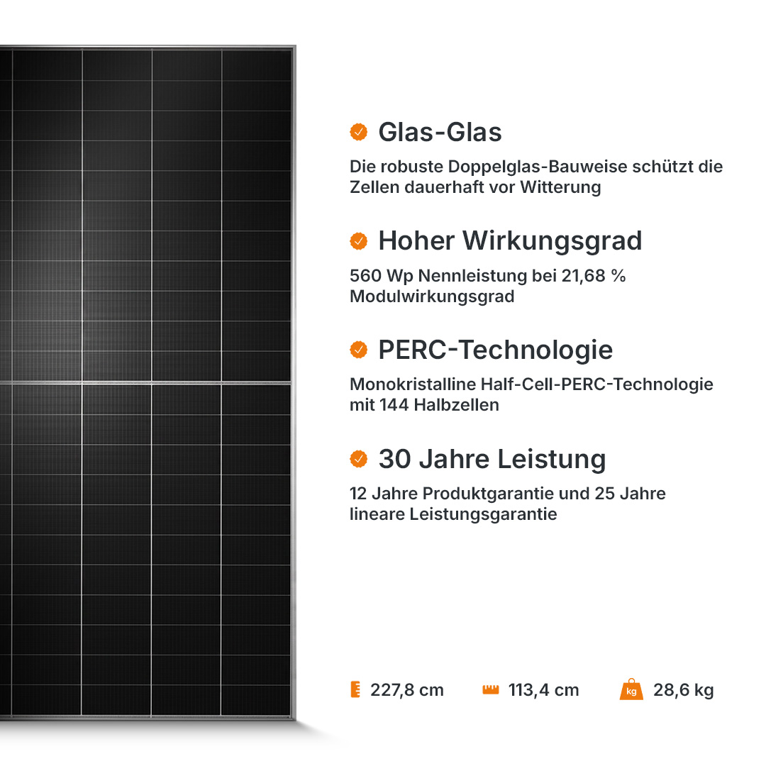 B-Ware Bluesun Solar 560W Glas Folie BSM560M10-72HPH