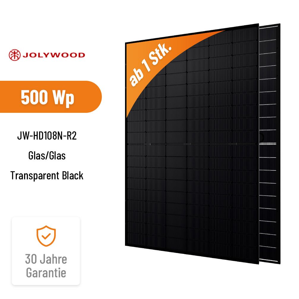 JOLYWOOD 500W JW-HD108N-R2-500W - Full Black - N-Type Bifacial Glas/Glas