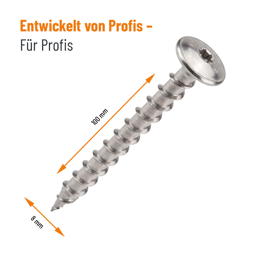 Tellerkopfschraube Profiline Ø 8mm x 100mm - A2 Edelstahl