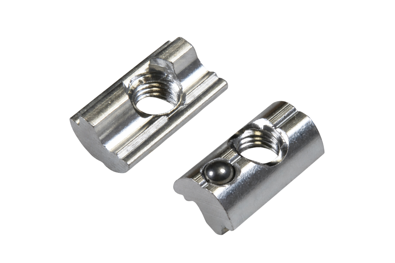 Nutenstein / Gleithülse mit Steg und Federkugel M8 Aluminium