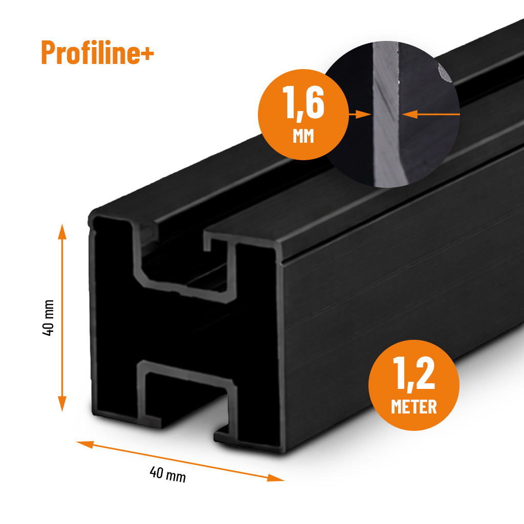 Montageschiene Profiline+ Schwarz 1,2m – Aluminiumprofil (1,6mm)