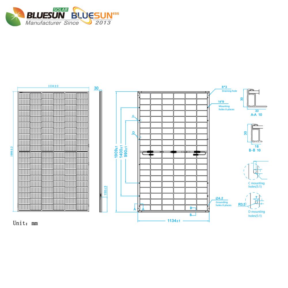BLUESUN 530W BSM530M10-60HNH HALF CELL TOPCON BIFACIAL Glas/Glas Full Black
