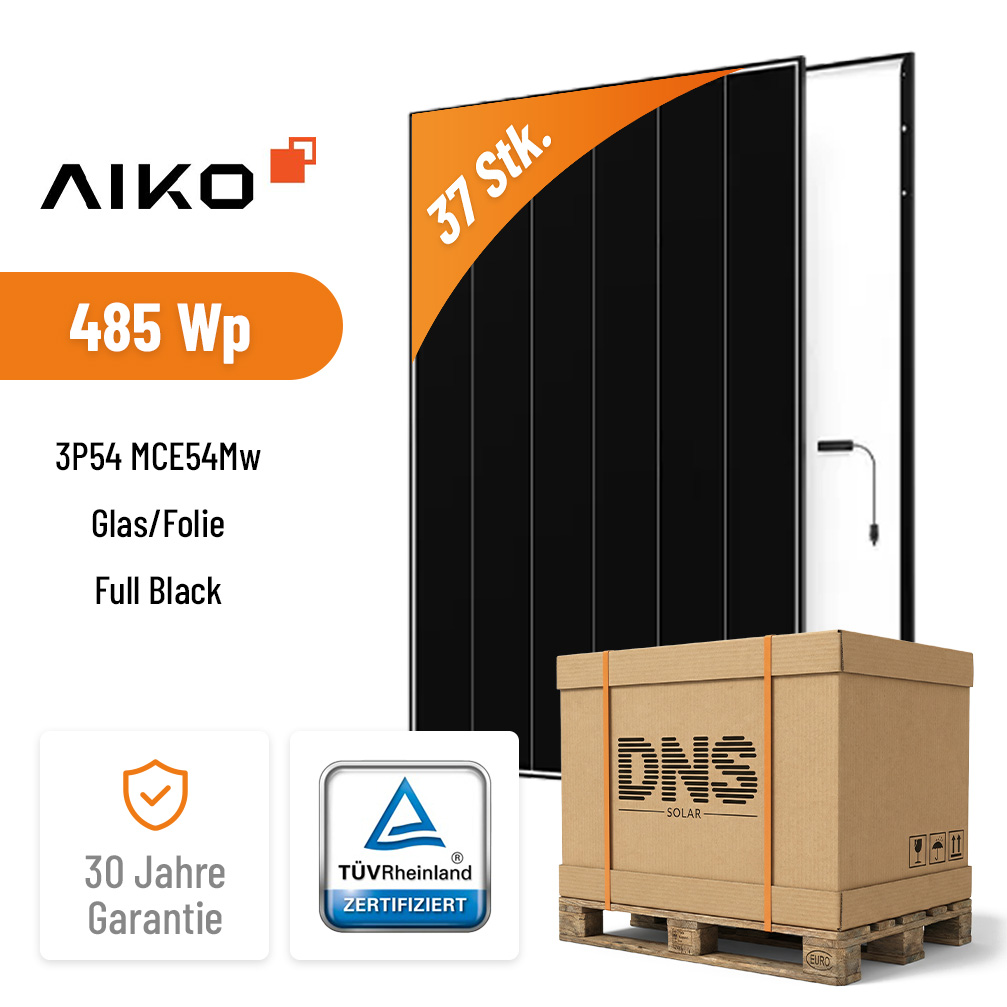 37x AIKO Solar 485W Neostar 3P54 MCE54Mw Glas/Folie Black Frame Hochleistungs-Solarmodul
