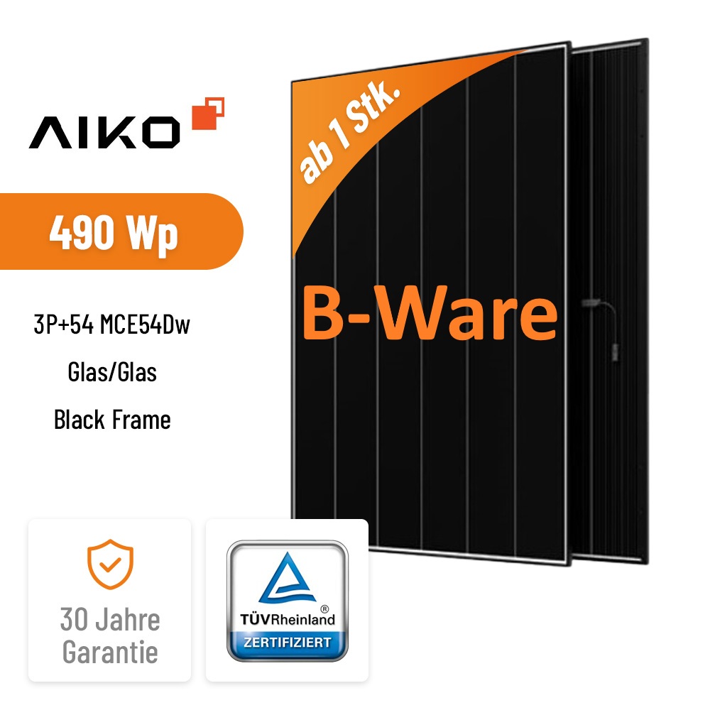 B-Ware AIKO Solar 490W Neostar 3P+54 MCE54Dw Solarmodul Glas/Glas Black Frame Hochleistungs-Solarmodul