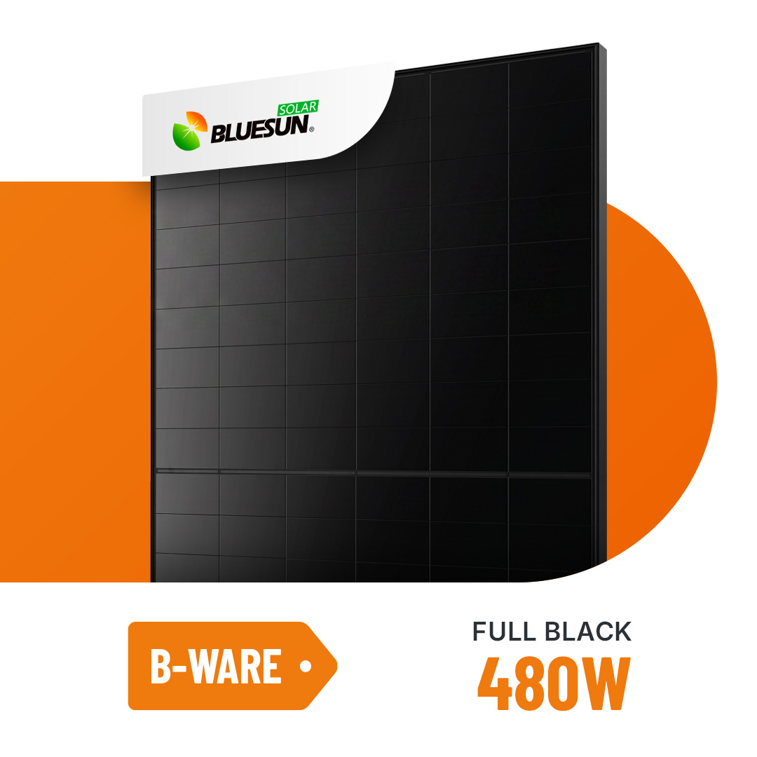 B-Ware Bluesun Solar 480W HPBC 2.0 Glas-Glas Full Black Bifazial Solarmodul BSM480M10-54HJB