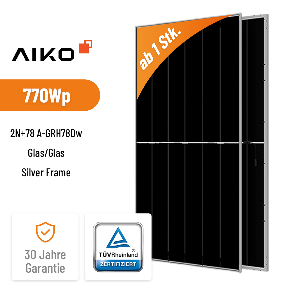 AIKO Solar 770W Stellar 2N+78 Glas-Glas Silver Frame Bifazial Solarmodul A-GRH78Dw
