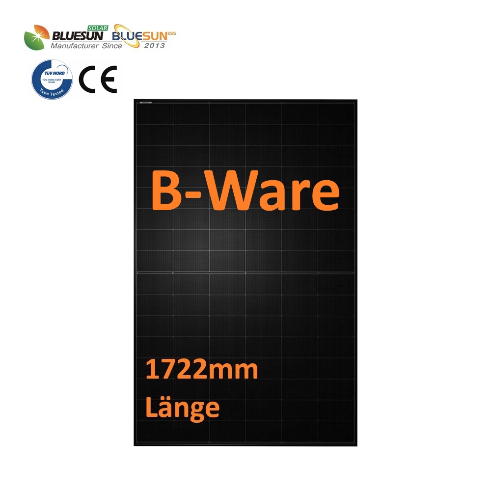 B-Ware Bluesun Solar 460W HEX7 Glas-Glas Full Black Bifazial Solarmodul BSM460M10-54HNH