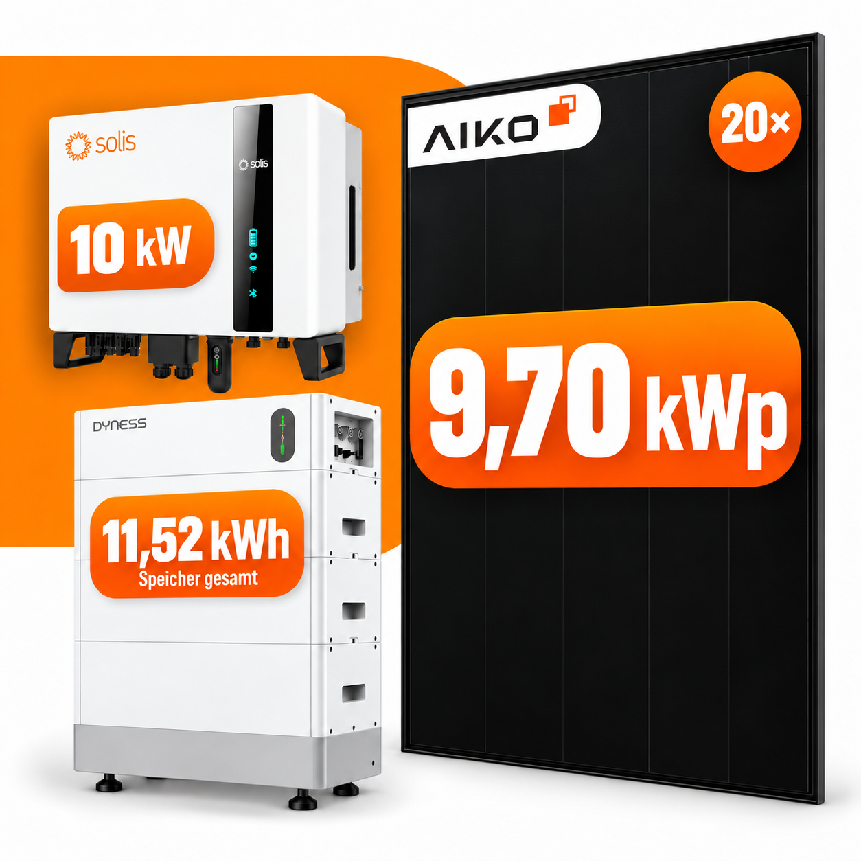 20x 485W AIKO Photovoltaik Komplettanlage 9,7 kWp mit 11,52 kWh Speicher