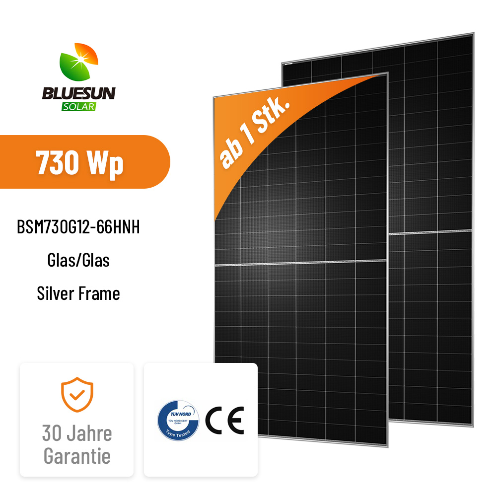 BLUESUN 730W BSM730G12-66HNH HJT HEX9 Hochleistungs-Bifazialmodul mit N-Typ HJT Glas/Glas Silver Frame