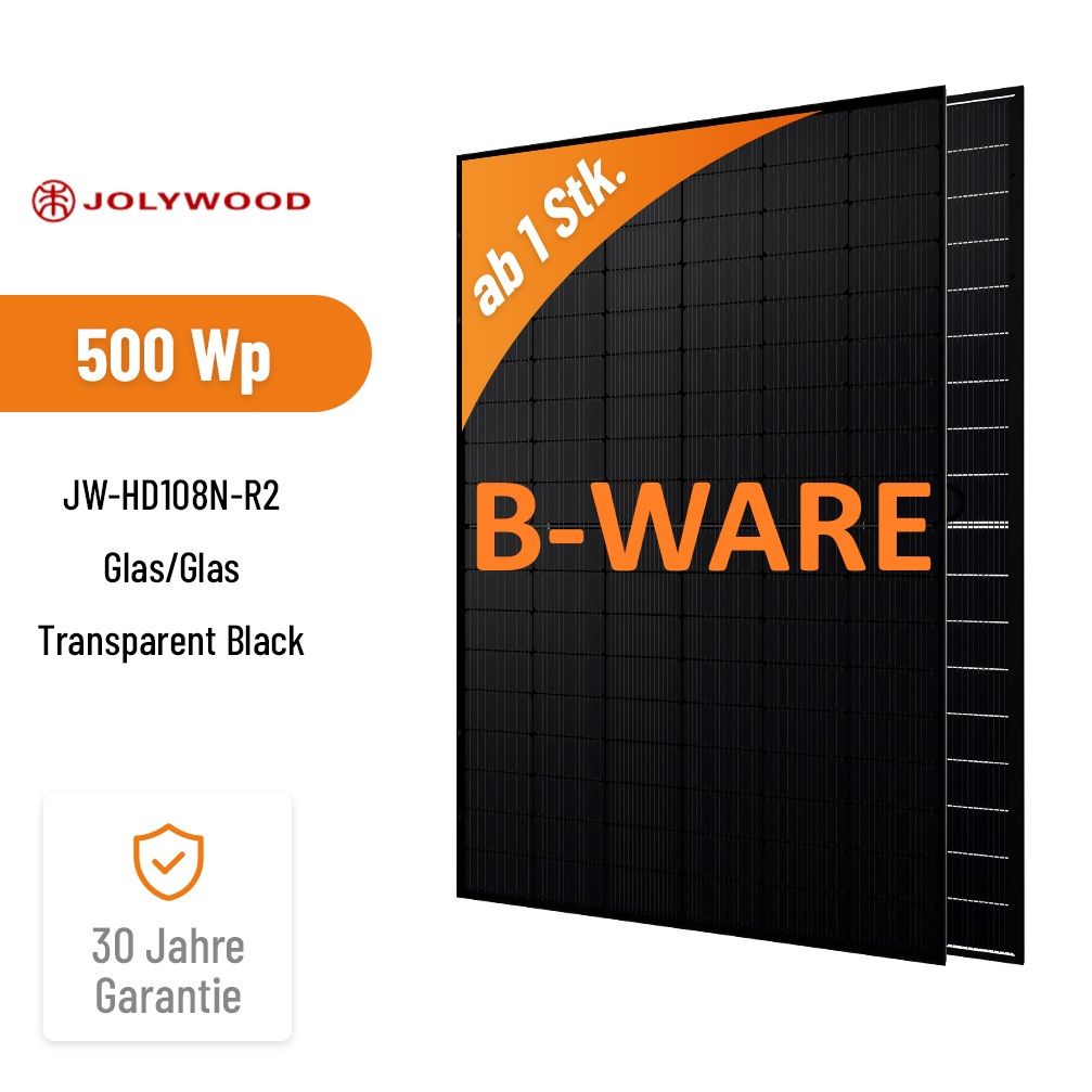 B-Ware JOLYWOOD 500W JW-HD108N-R2-500W - Full Black - N-Type Bifacial Glas/Glas
